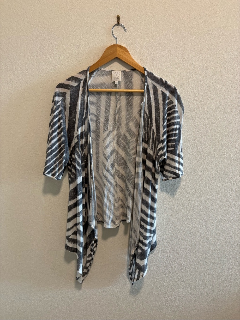 Ella Moss Black and White Striped Open Cardigan linen | Anthropologie